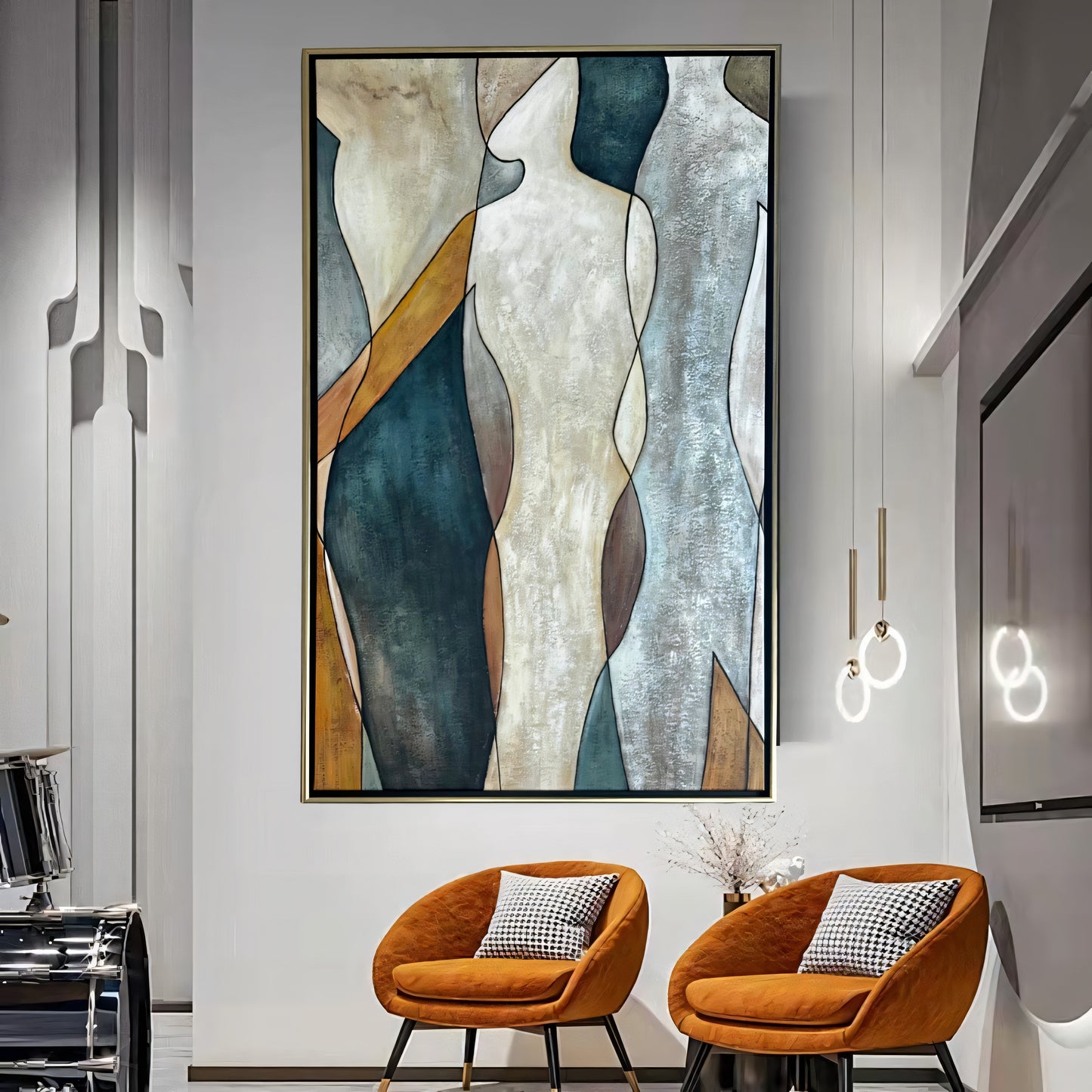 Abstract Human Art in Warm Tones and Gold Oil painting The Urban Narrative