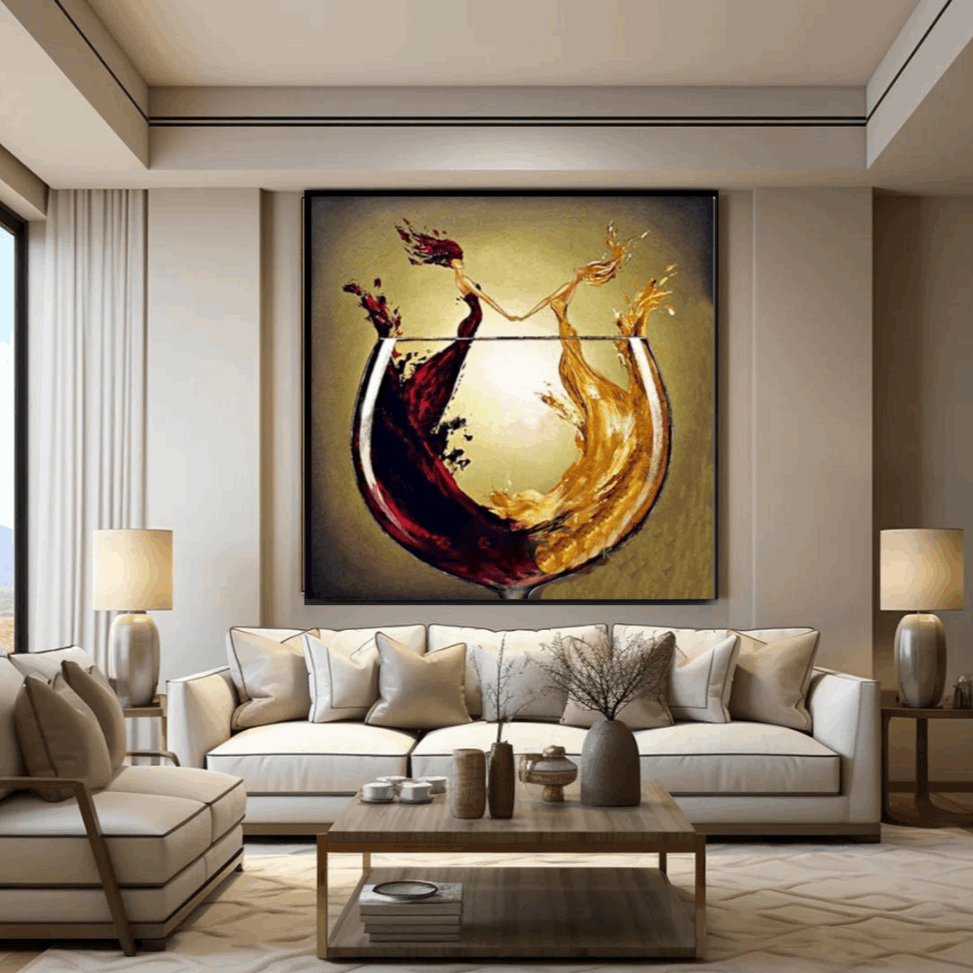 Abstract Wine and Dine Oil Painting - The Urban Narrative