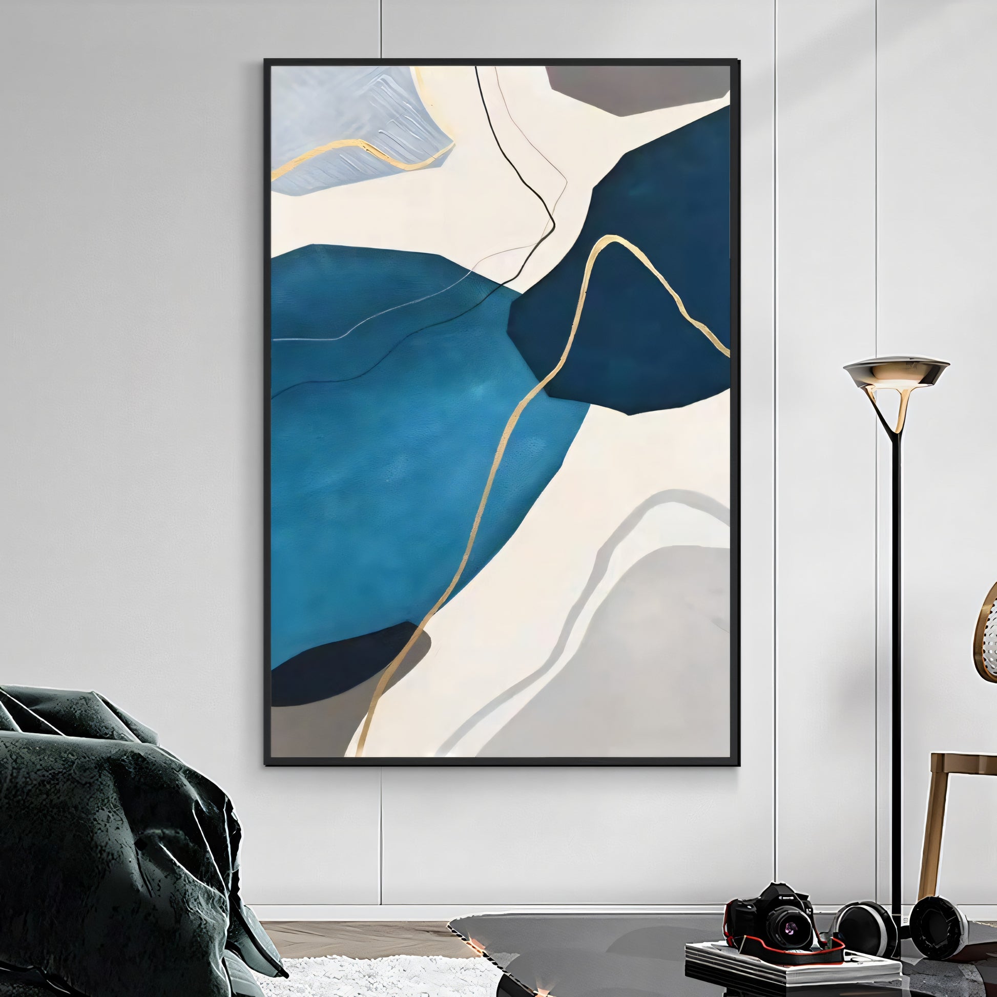 Azure Reflections Gold and Blue Abstract Art Painting The Urban Narrative