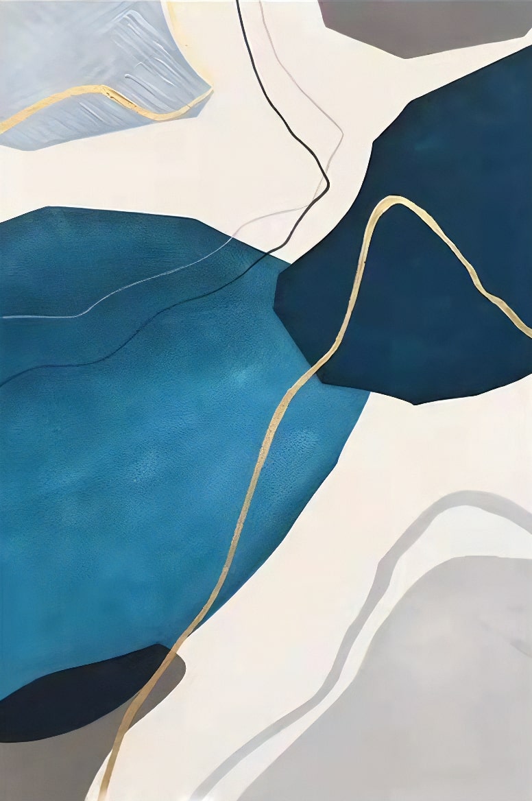 Azure Reflections Gold and Blue Abstract Painting The Urban Narrative