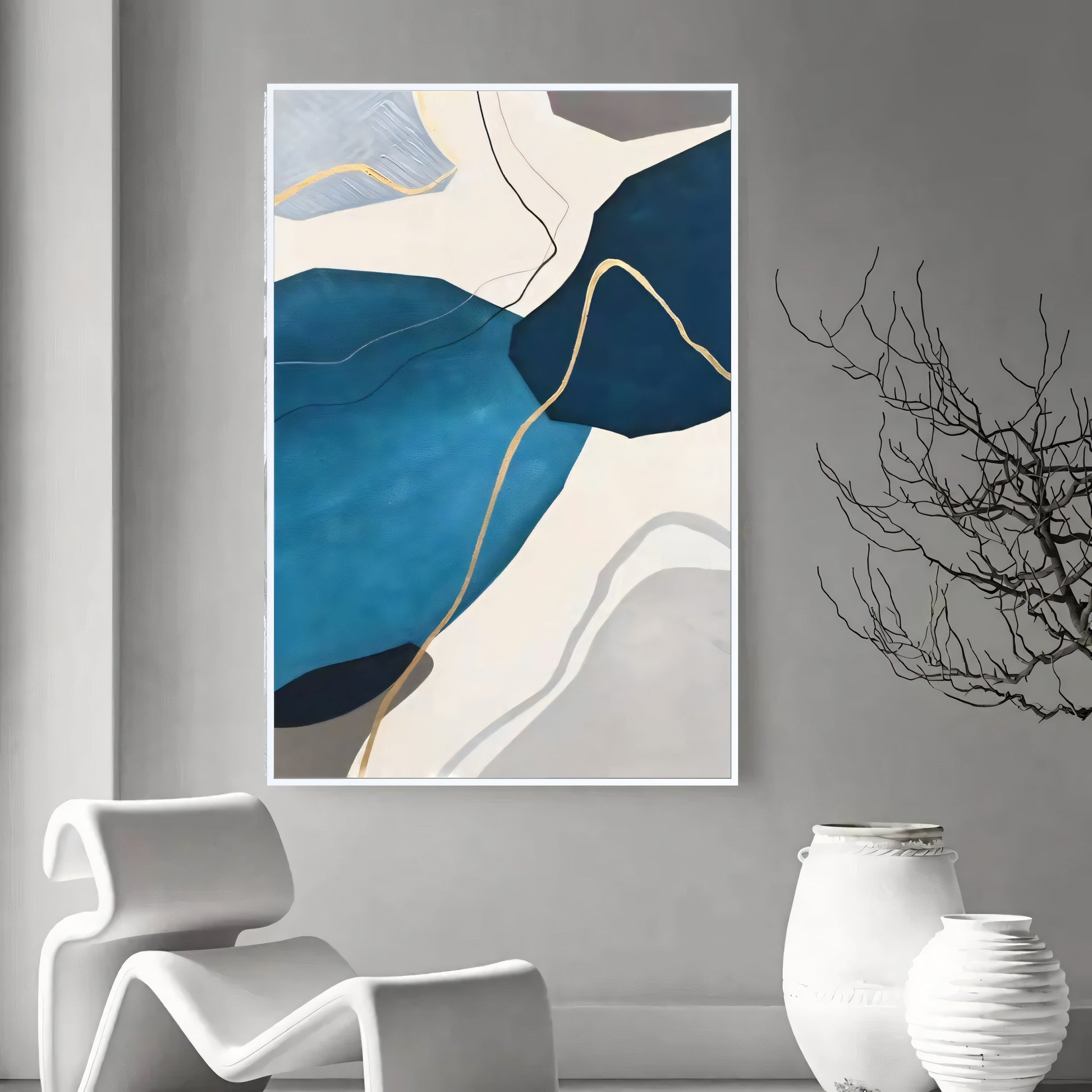 Azure Reflections Gold and Blue Painting The Urban Narrative