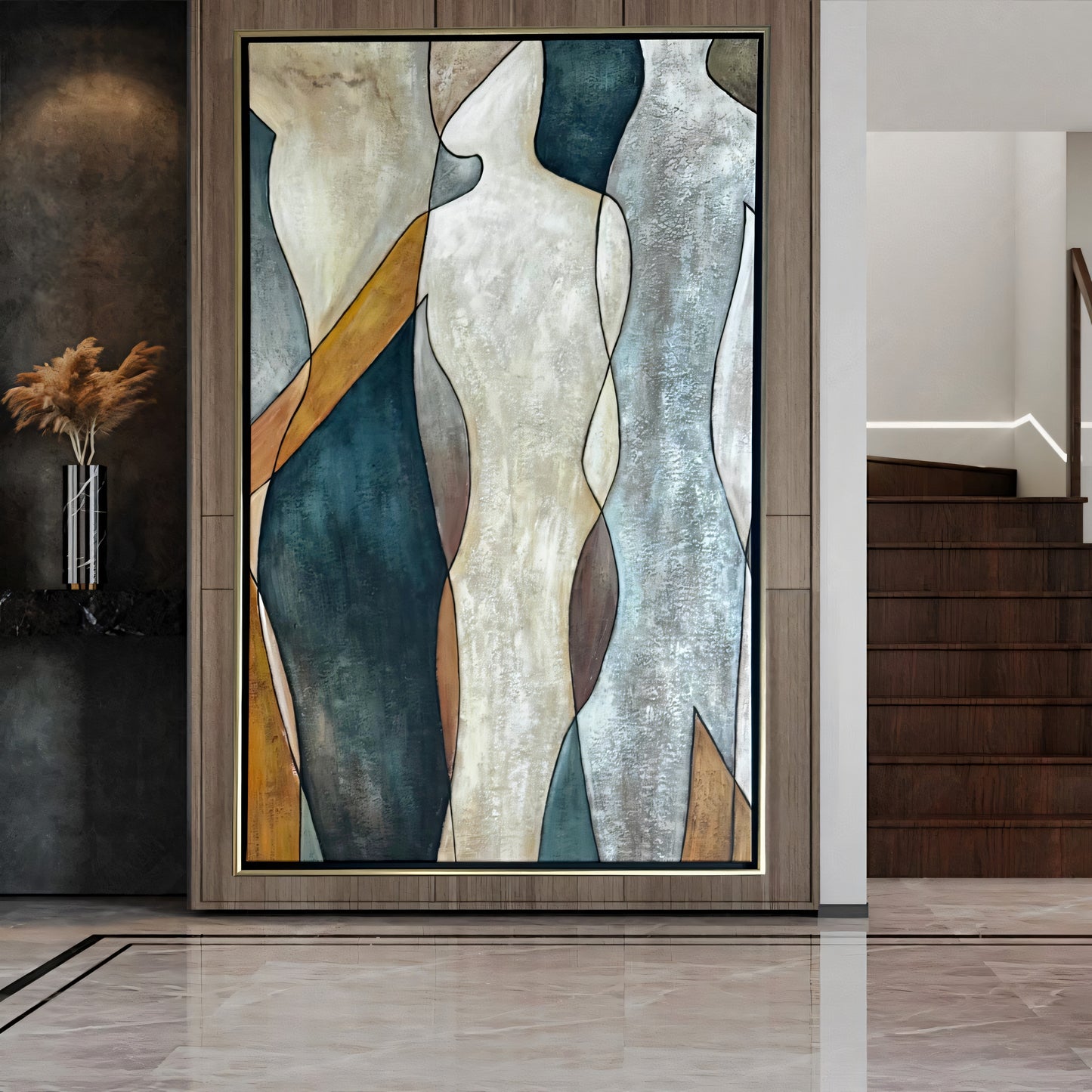 Connect Cohere Abstract Human Art in Warm Tones and Gold Oil painting The Urban Narrative
