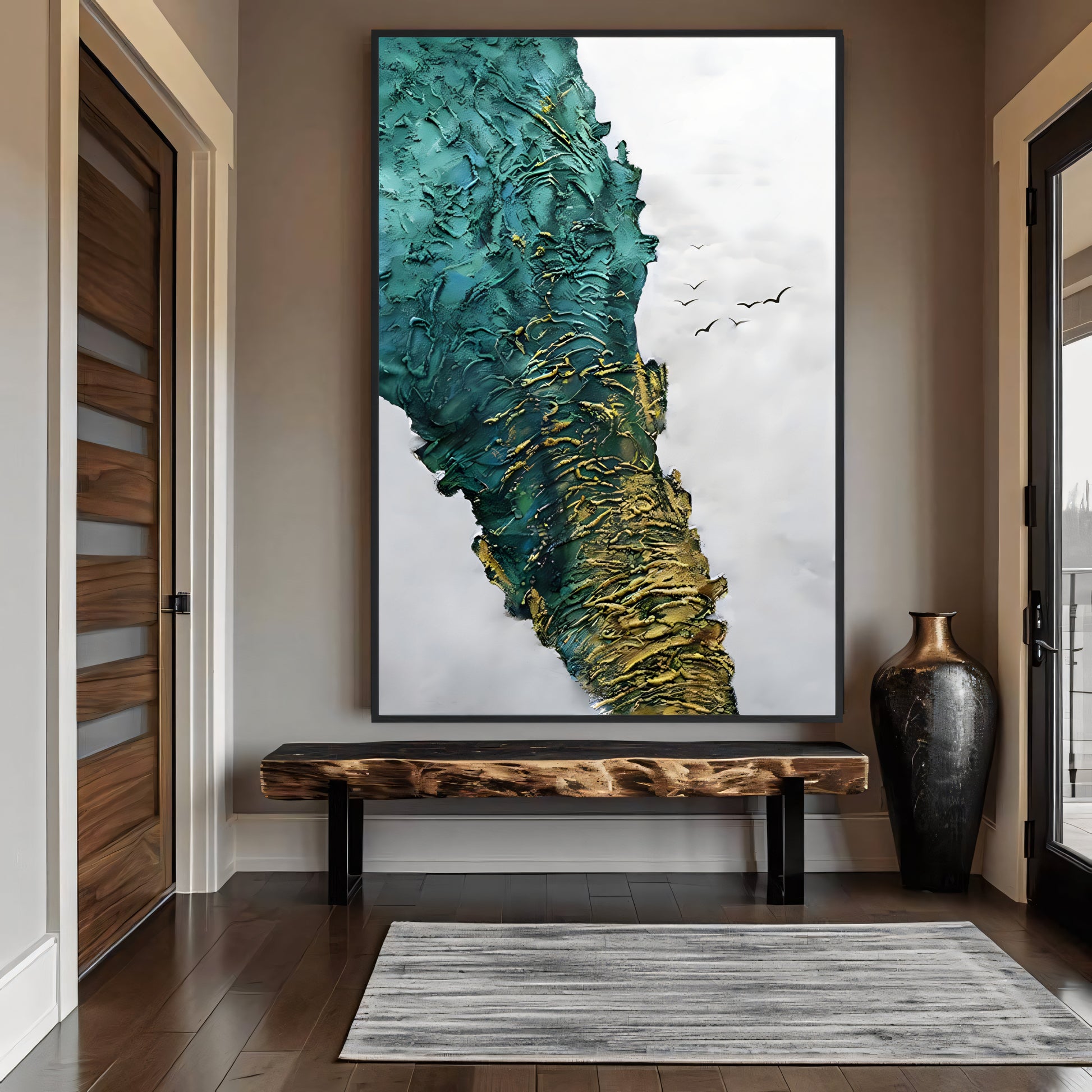 Emerald and Gold Peaks in Ascent Painting The Urban Narrative