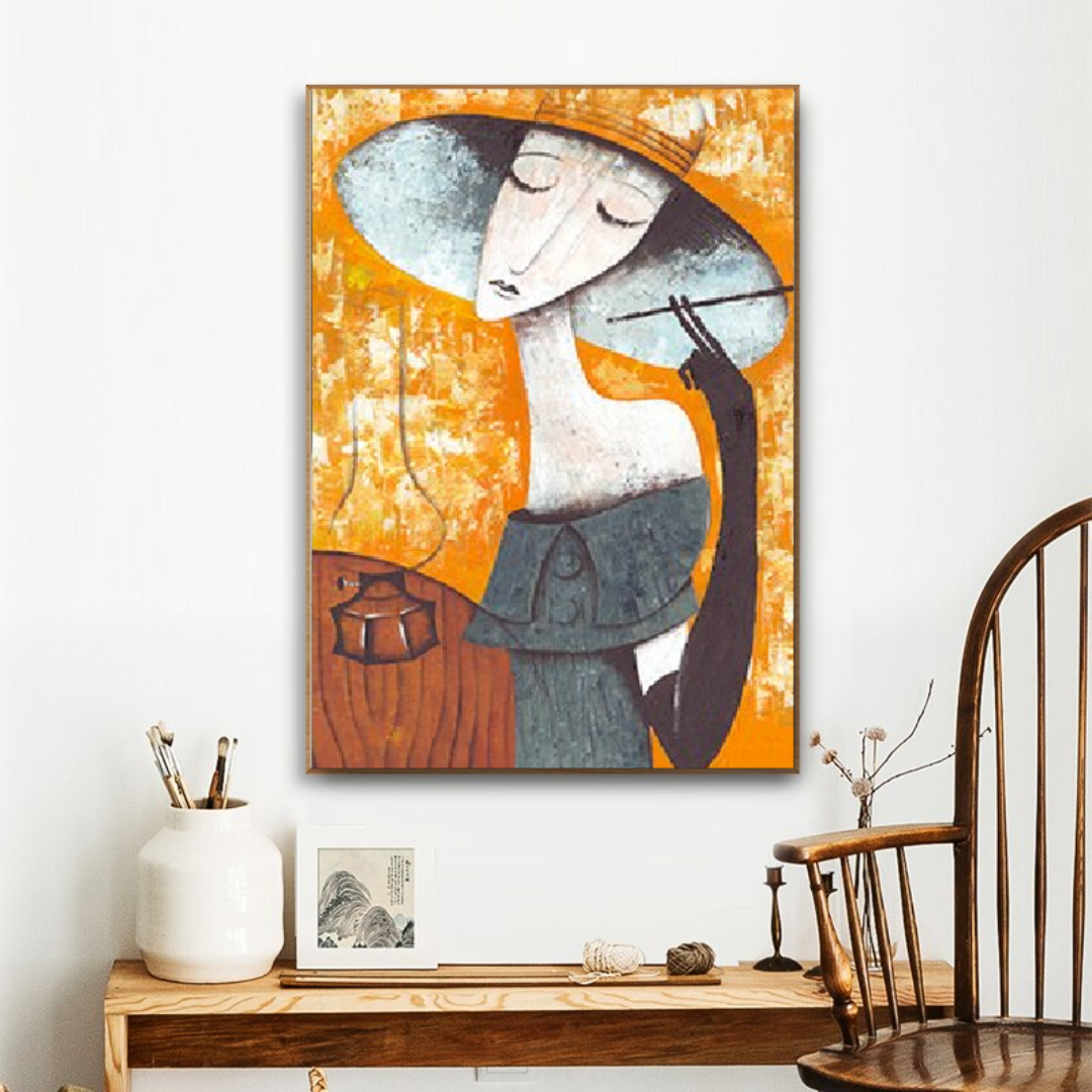 Orange-vintage-woman-painting