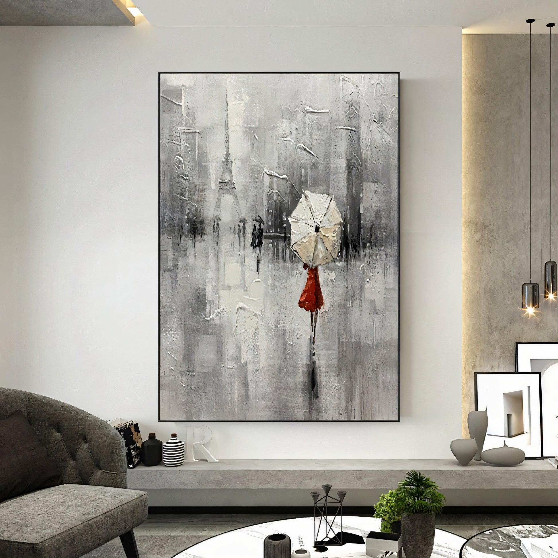 Girl vs World Solitary Stroll in Parisian Rain Oil painting The Urban Narrative