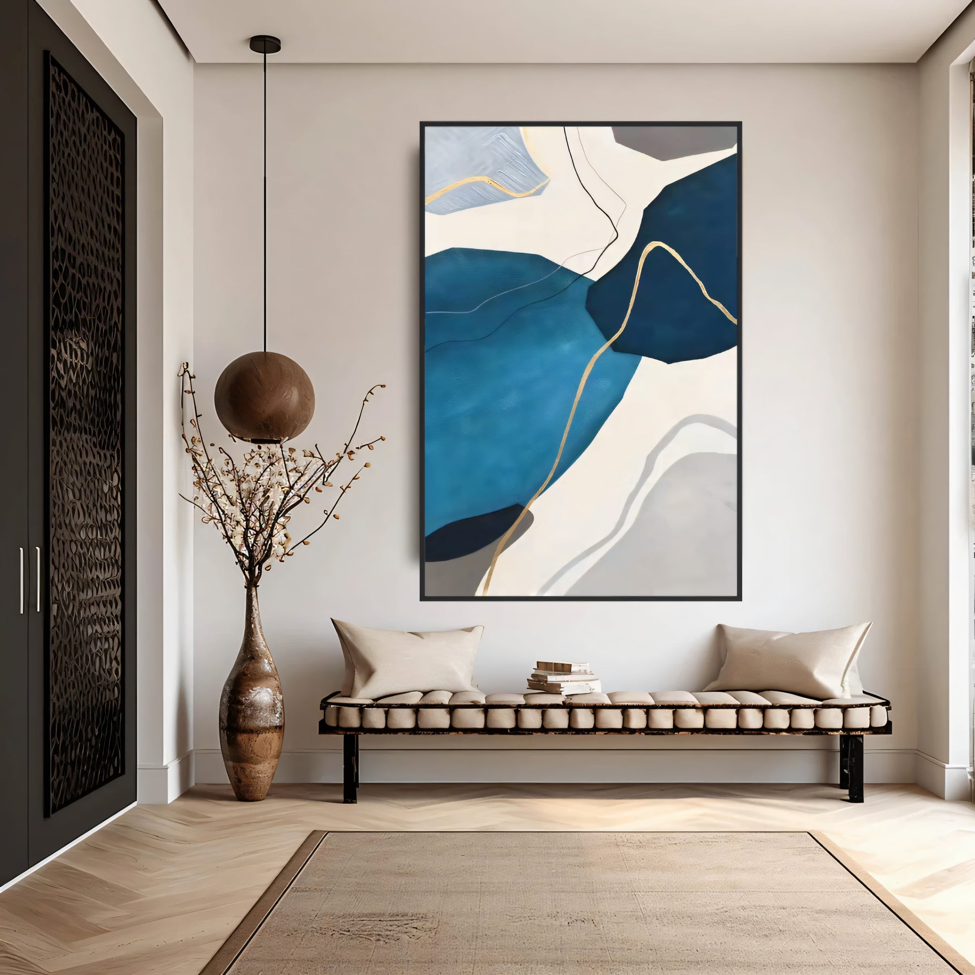 Gold and Blue Abstract Art Painting The Urban Narrative