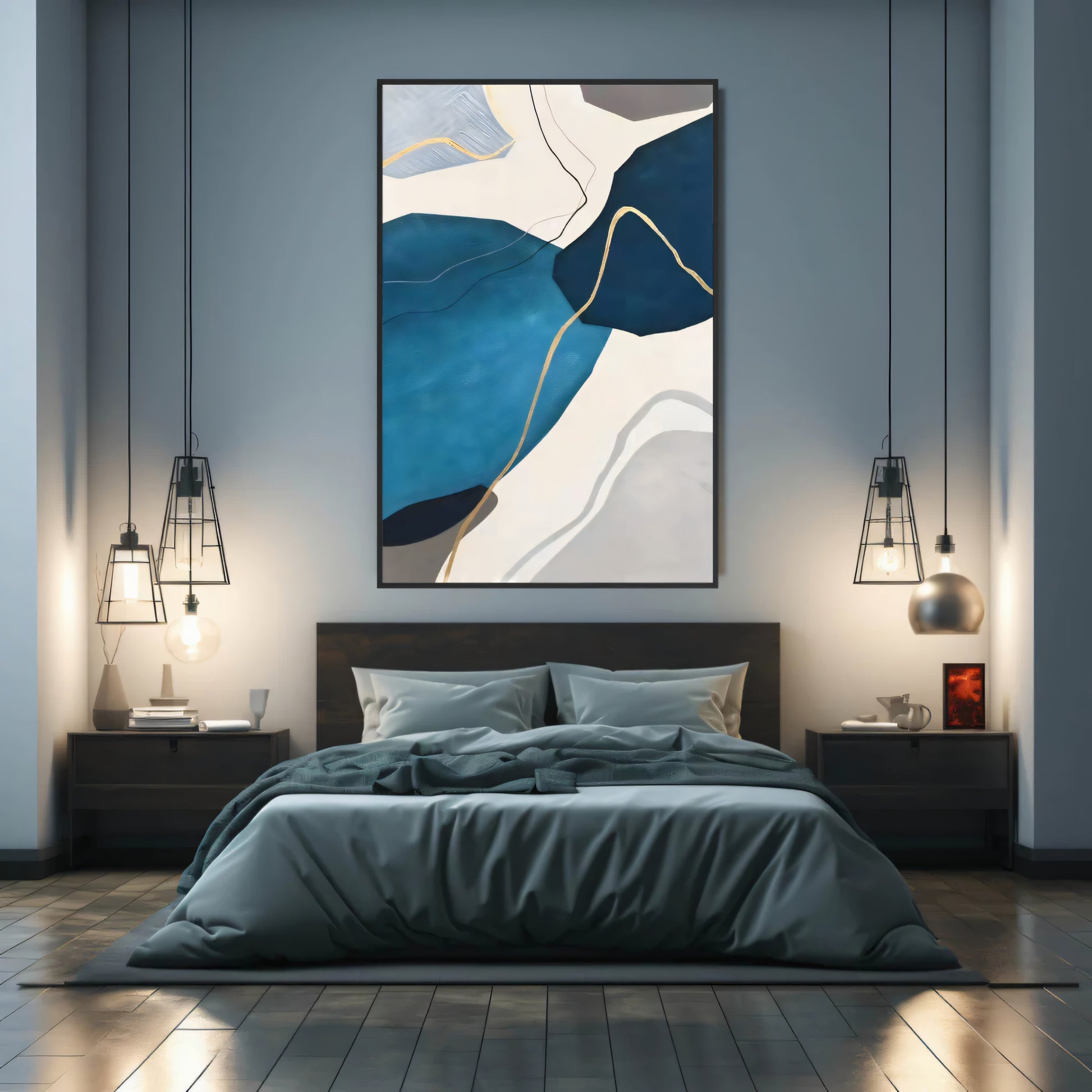 Gold and Blue Abstract Art The Urban Narrative