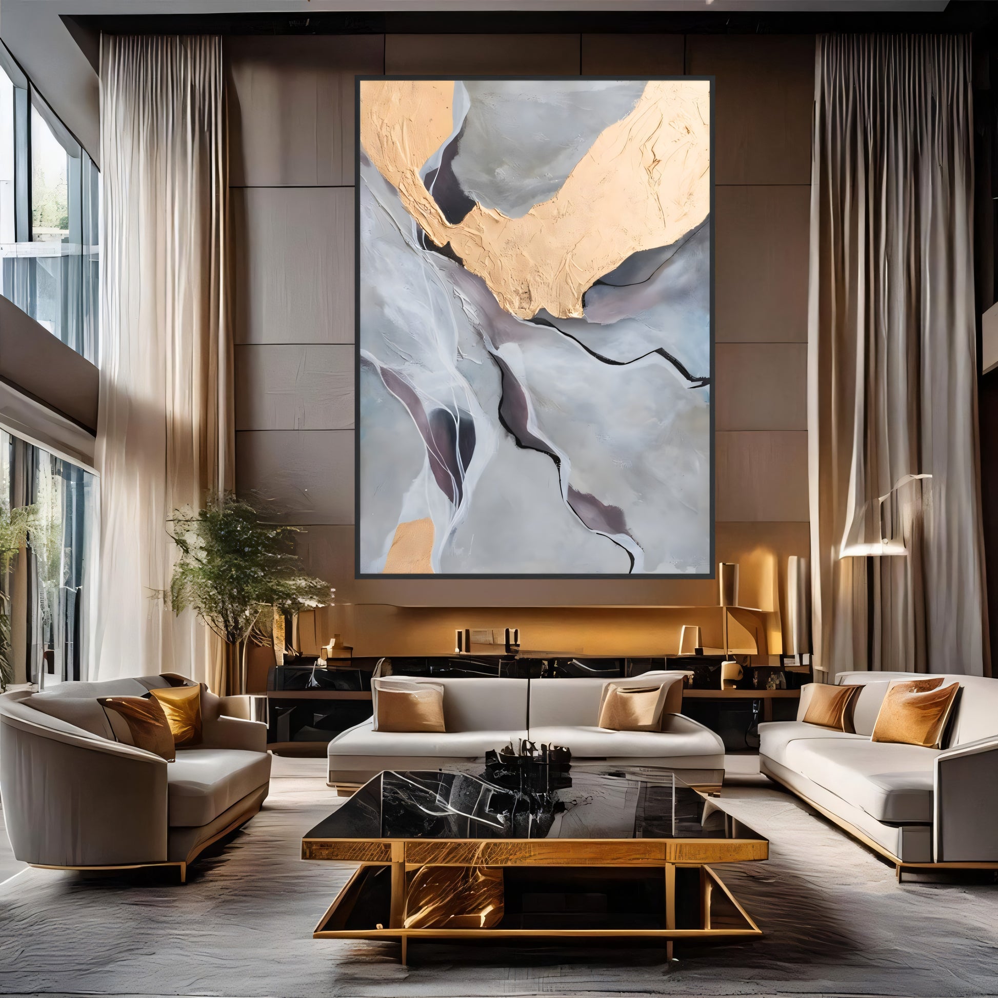 Golden Crest A Gold, Mauve & Gray Abstract Canvas The Urban Narrative