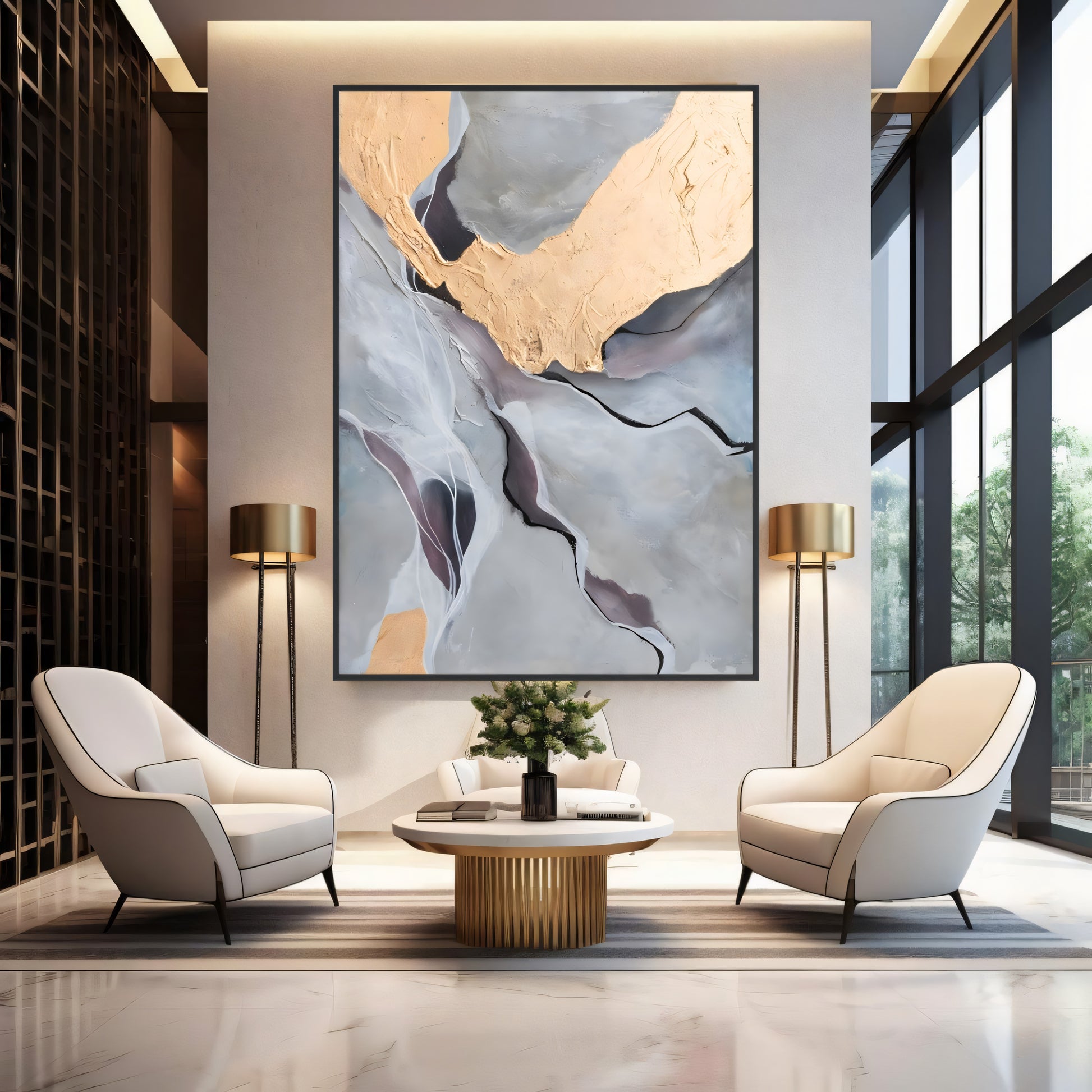 Golden Crest A Gold, Mauve & Gray Canvas The Urban Narrative