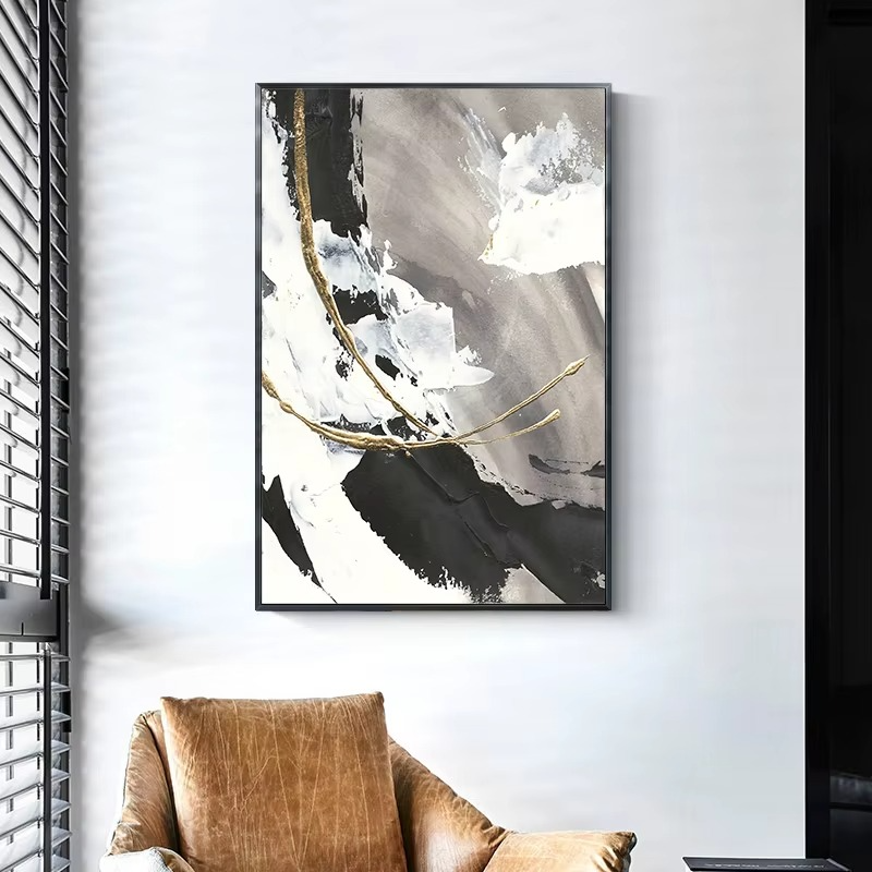 Rises a Phoenix : Peinture abstraite en noir, blanc et or