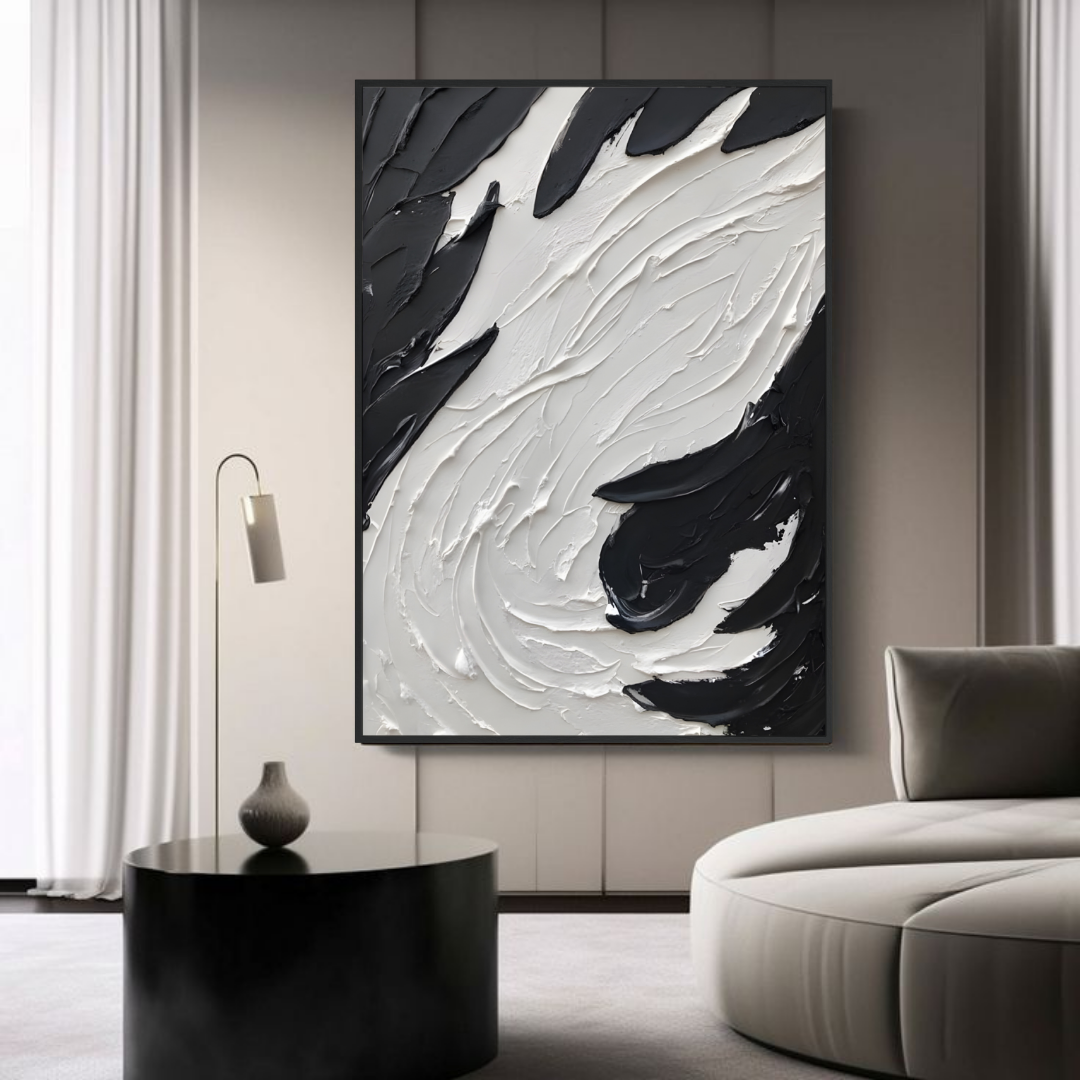 Luxe Black and White Texture Art Oil Painting The Urban Narrative