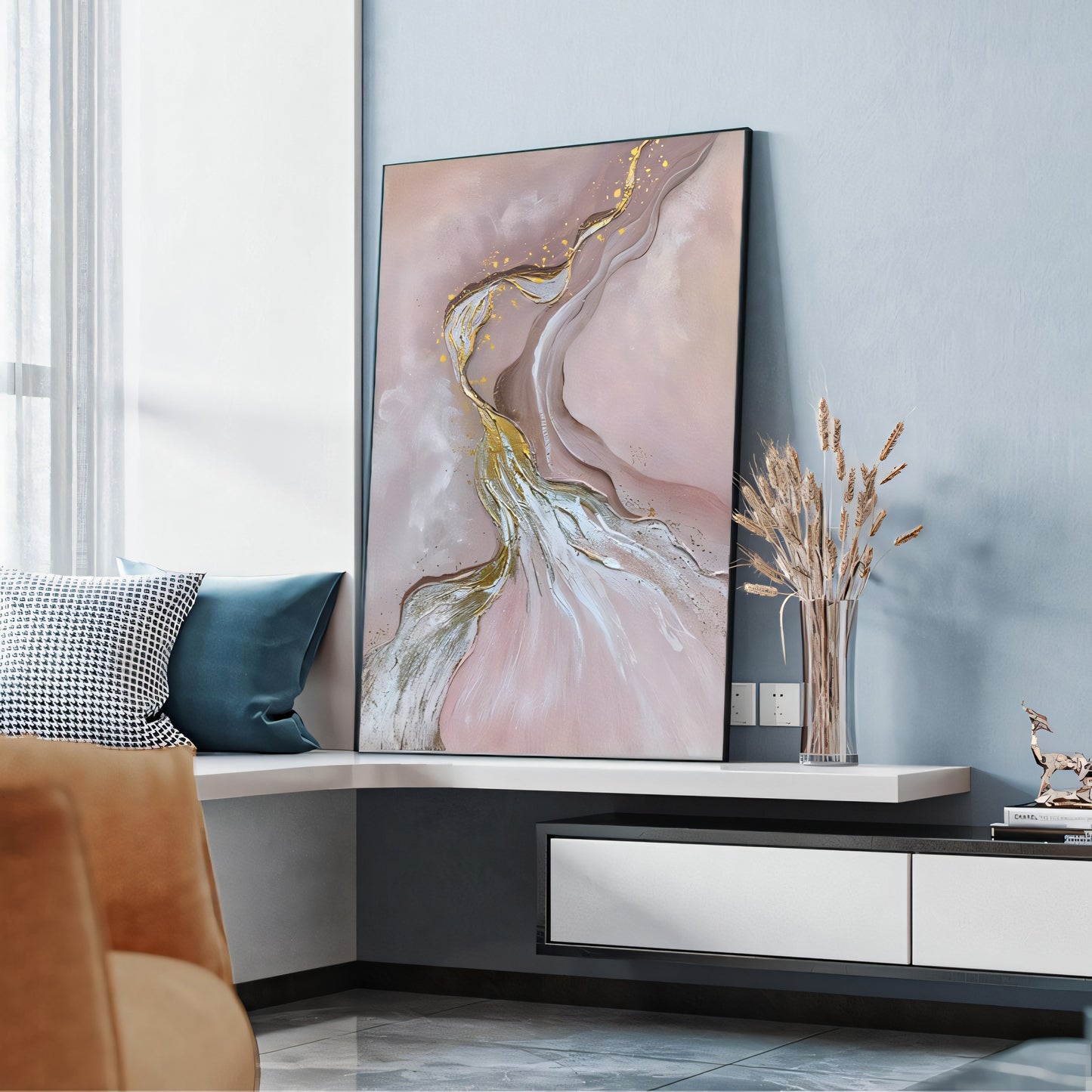 Pink and Golden Statement Piece Painting The Urban Narrative