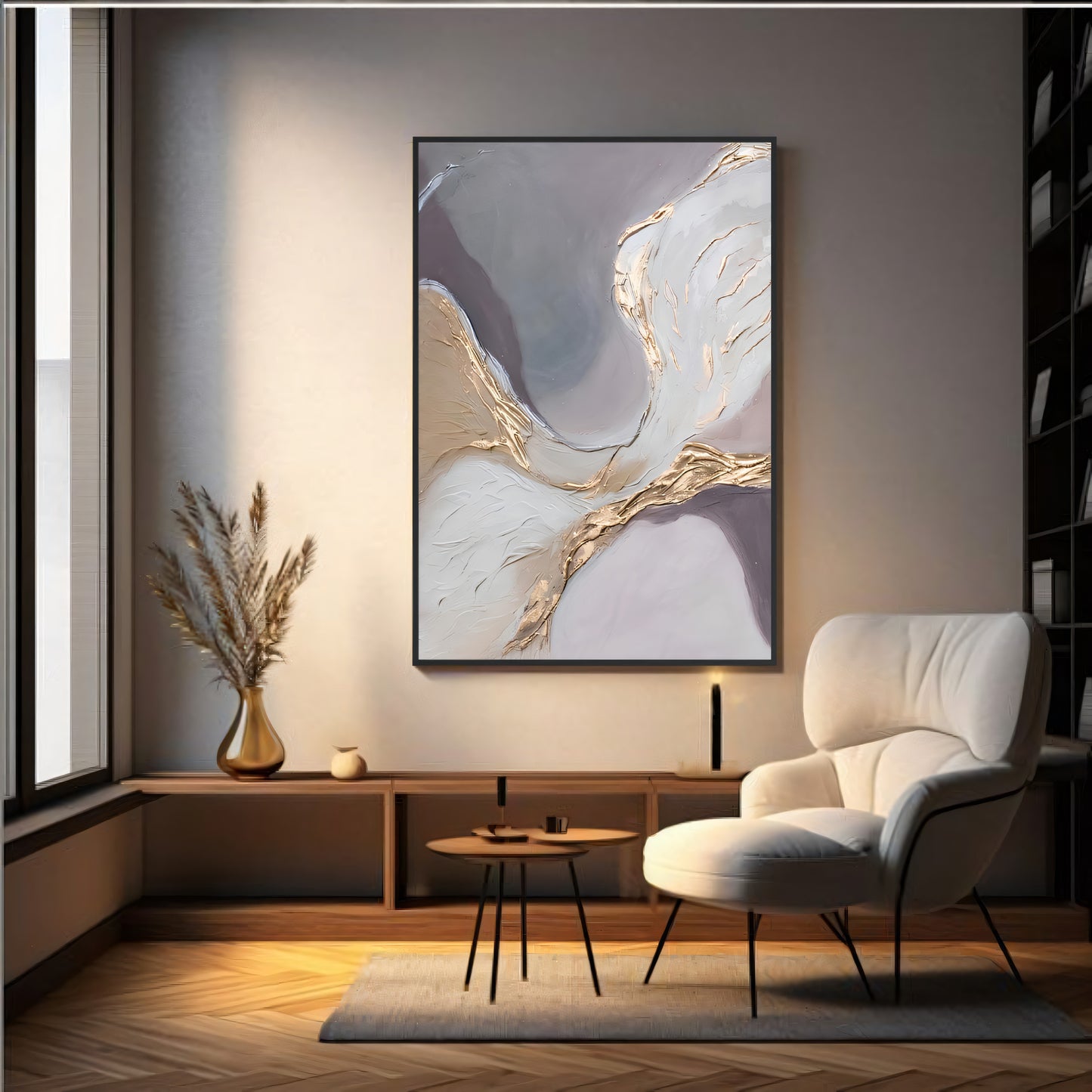 Streamlined Grace A Golden Canvas Painting The Urban Narrative