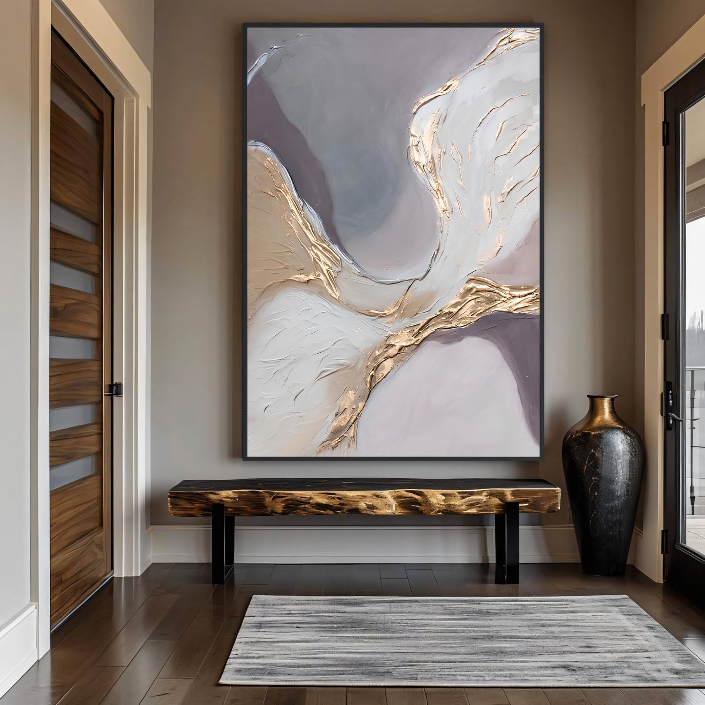 Streamlined Grace A Golden Flow Textured Canvas The Urban Narrative