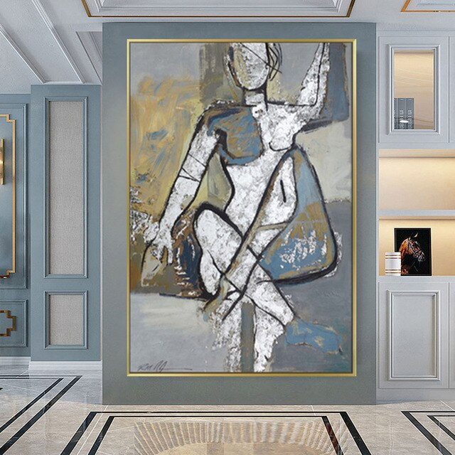 Blue hued African and Picasso inspired abstract modern art canvas oil painting home decor