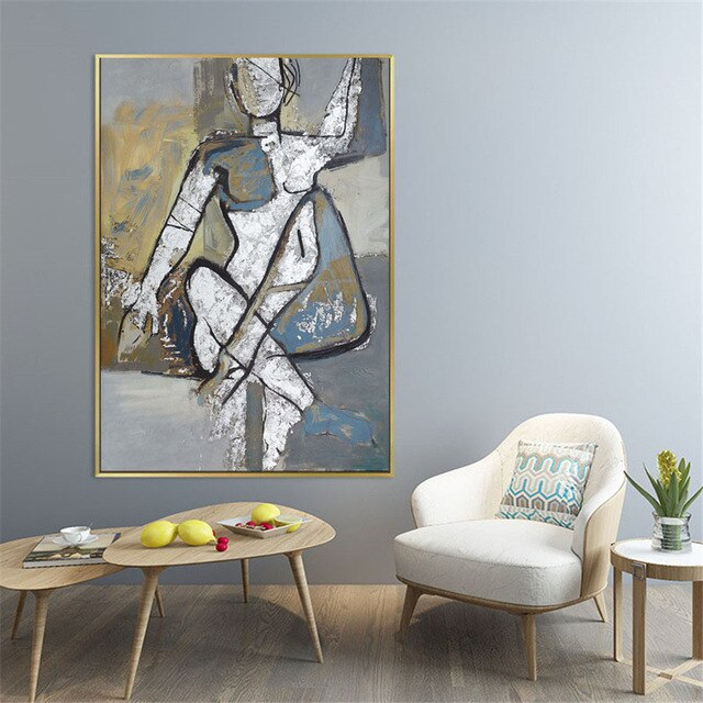 Blue hued African and Picasso inspired abstract modern art canvas oil painting home decor