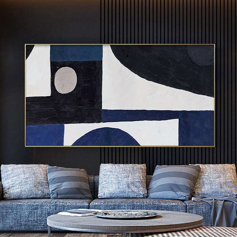 Abstract-shape-geometrical-blue-black-white-oil-painting-canvas-art-bridge