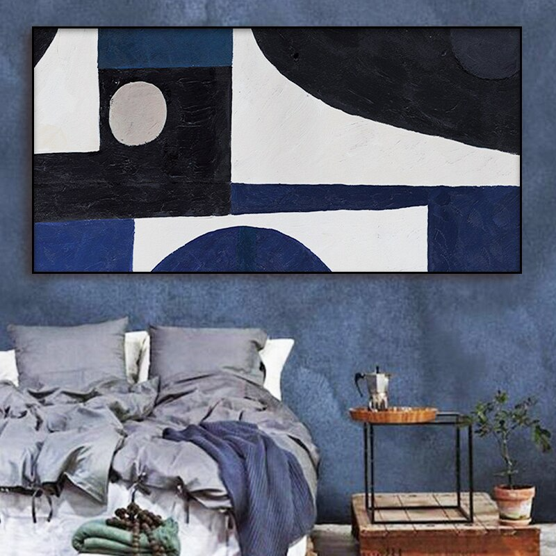 Abstract-shape-geometrical-blue-black-white-oil-painting-canvas-art-bridge