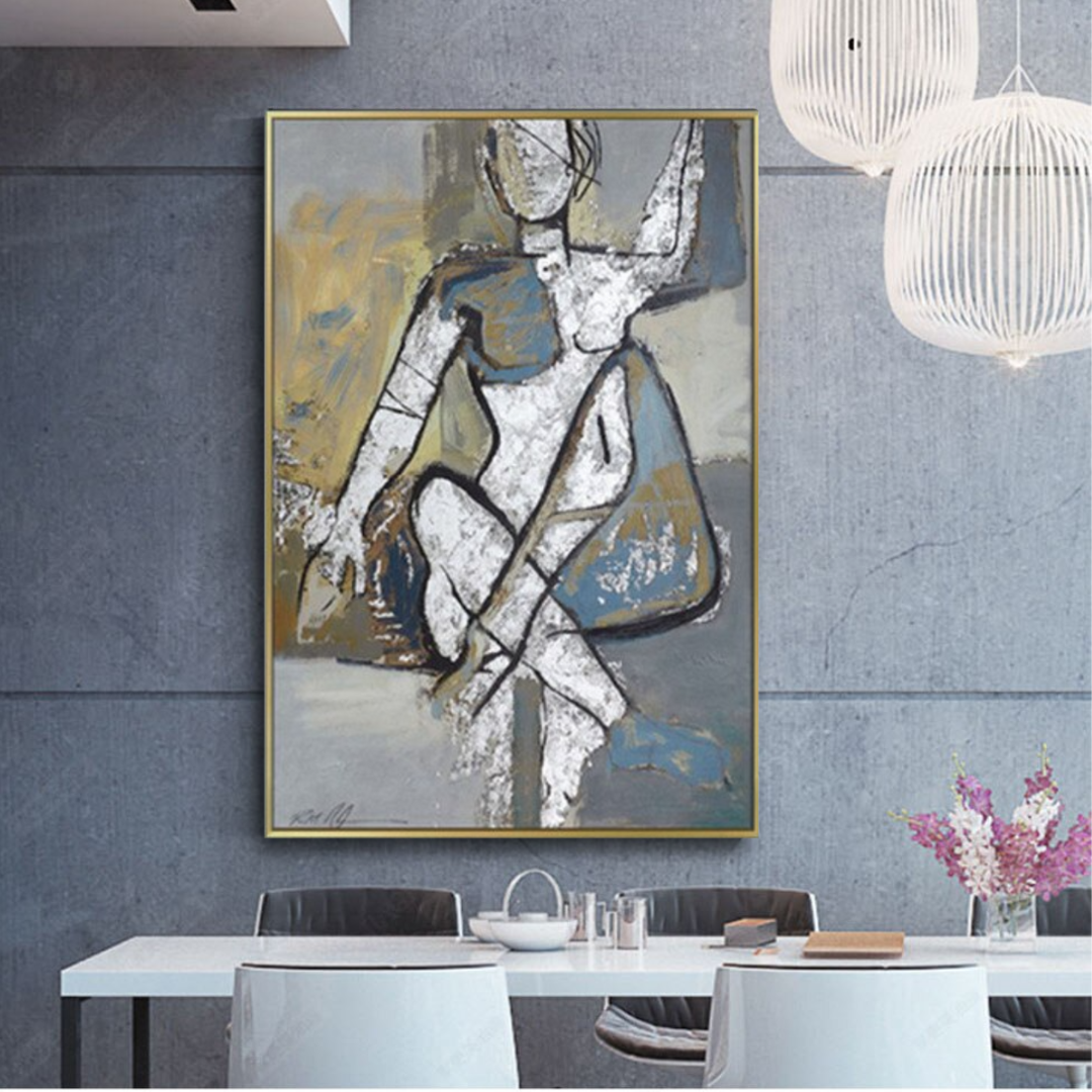Blue hued African and Picasso inspired abstract modern art canvas oil painting home decor