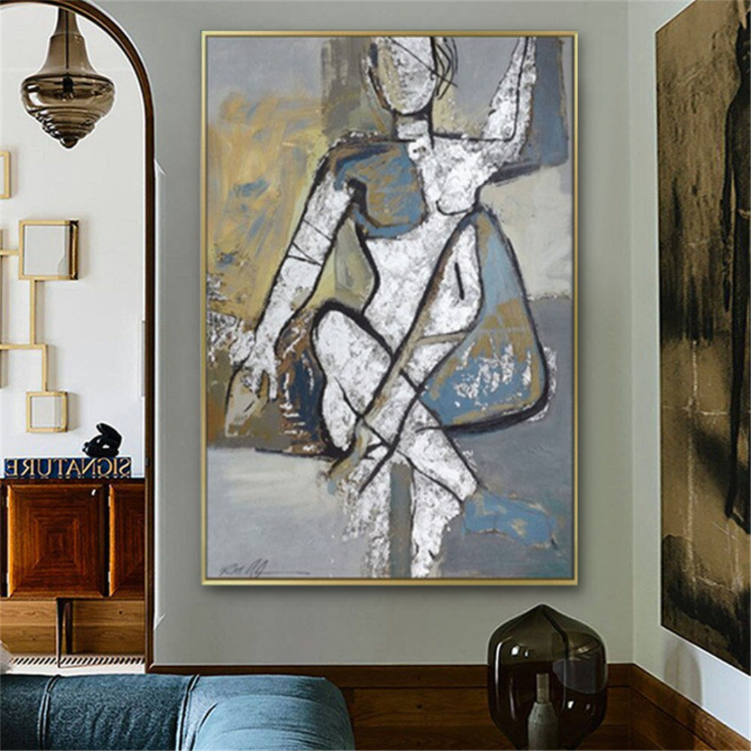 Blue hued African and Picasso inspired abstract modern art canvas oil painting home decor