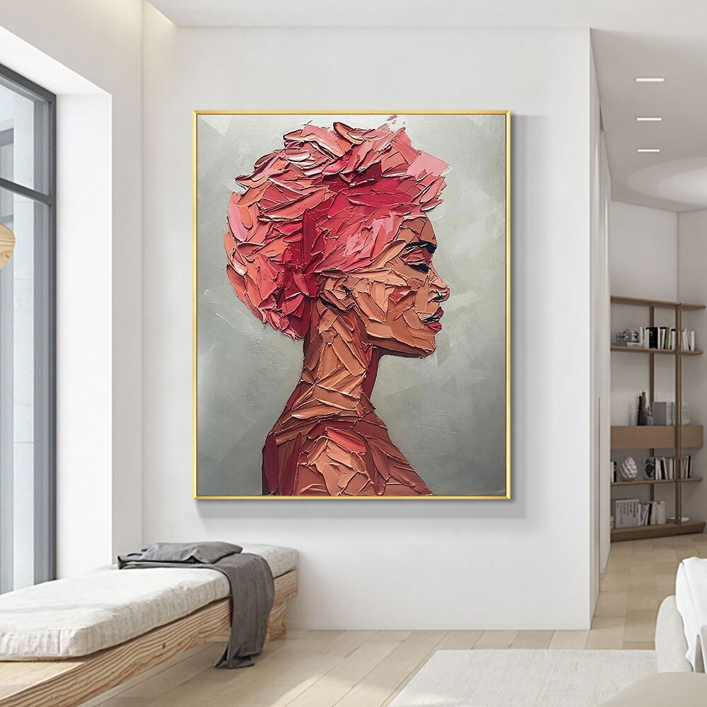 Textured-modern-woman-contemporary-abstract-art-pink