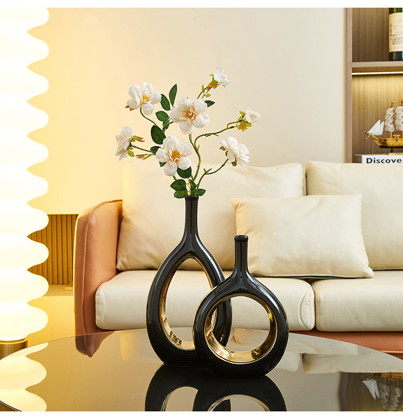 Luxe Duo Midnight and Snowfall Ceramic Vase