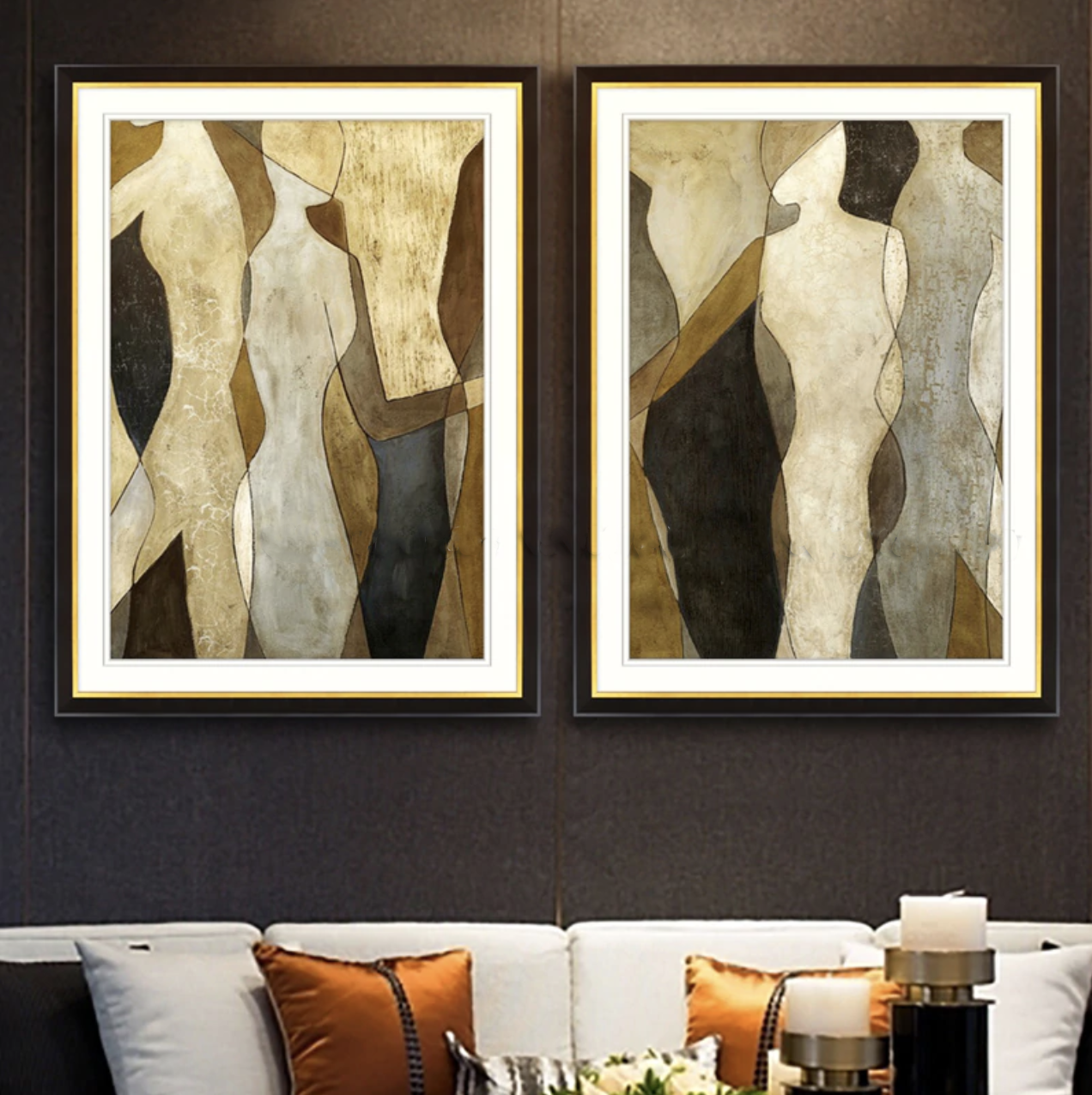 Connect crowd gathering abstract gold yellow and blue modern art canvas oil paintin