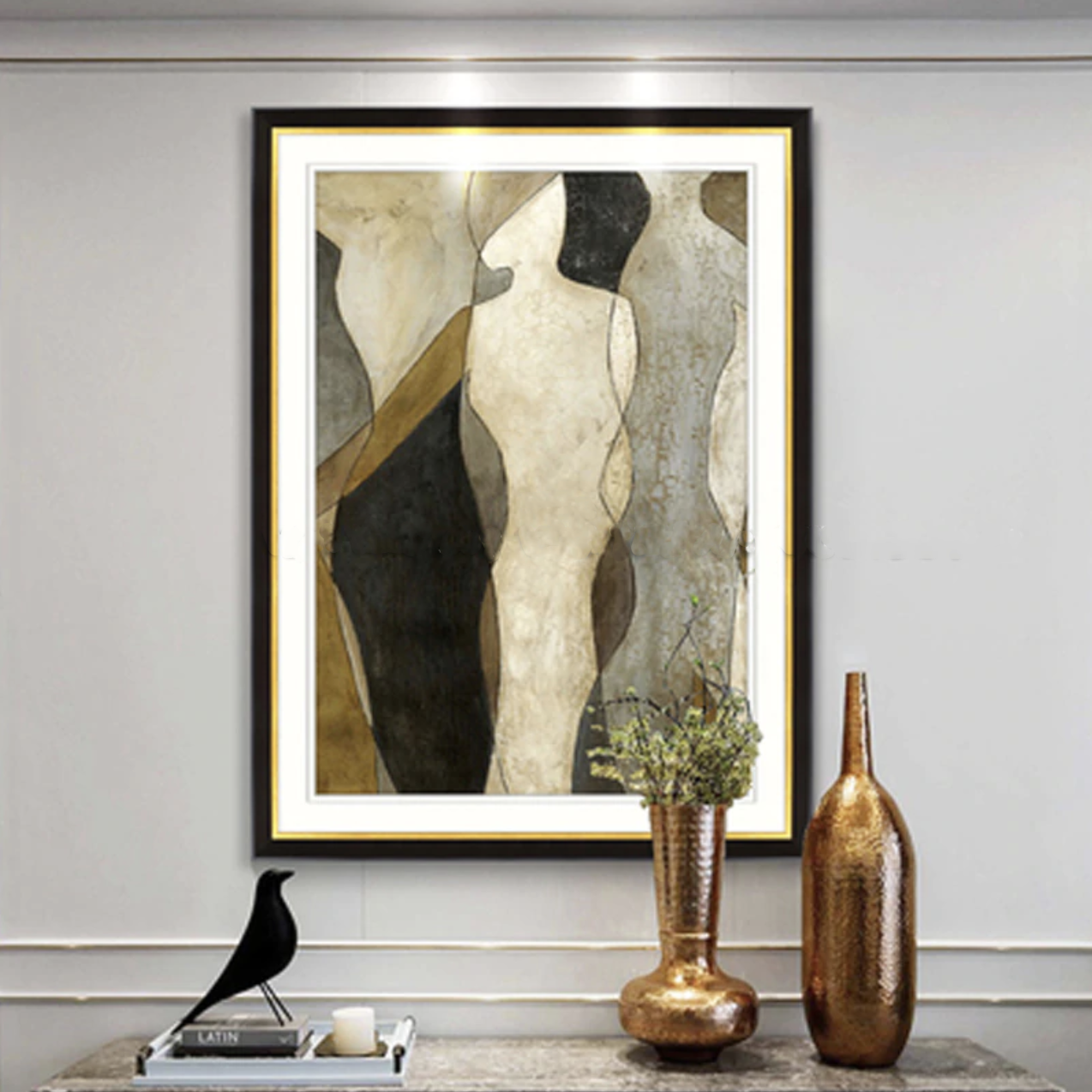 Connect crowd gathering abstract gold yellow and blue modern art canvas oil painting portrait