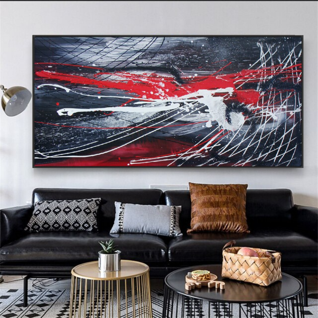 Blue white and red paint splash modern abstract oil painting home decor