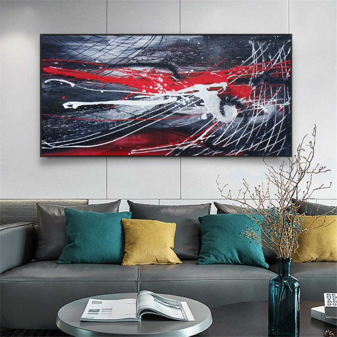 Blue white and red paint splash modern abstract oil painting home decor