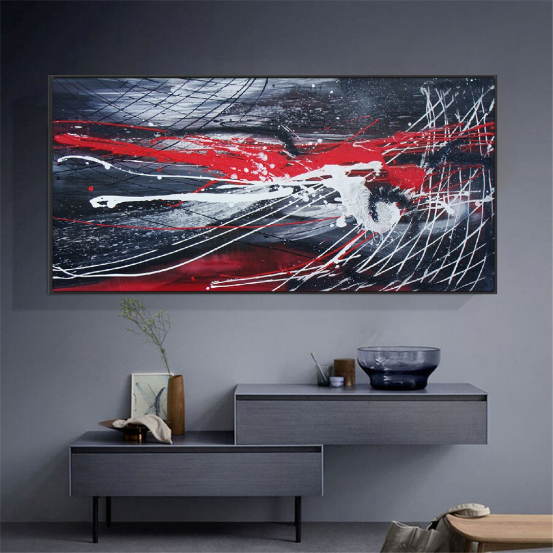 Blue white and red paint splash modern abstract oil painting home decor