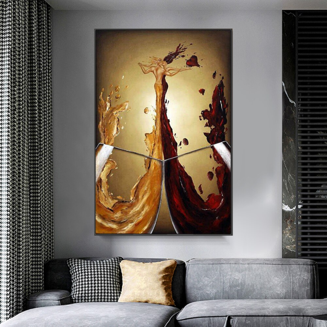 Red-and-white-wine-collide-love-story-modern-abstract-oil-paining