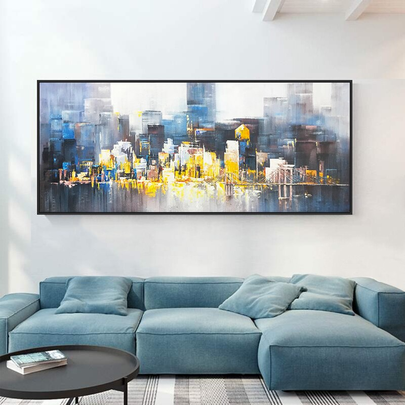City of Manhattan bridge sunset sunrise modern abstract unique art oil painting canvas landscape
