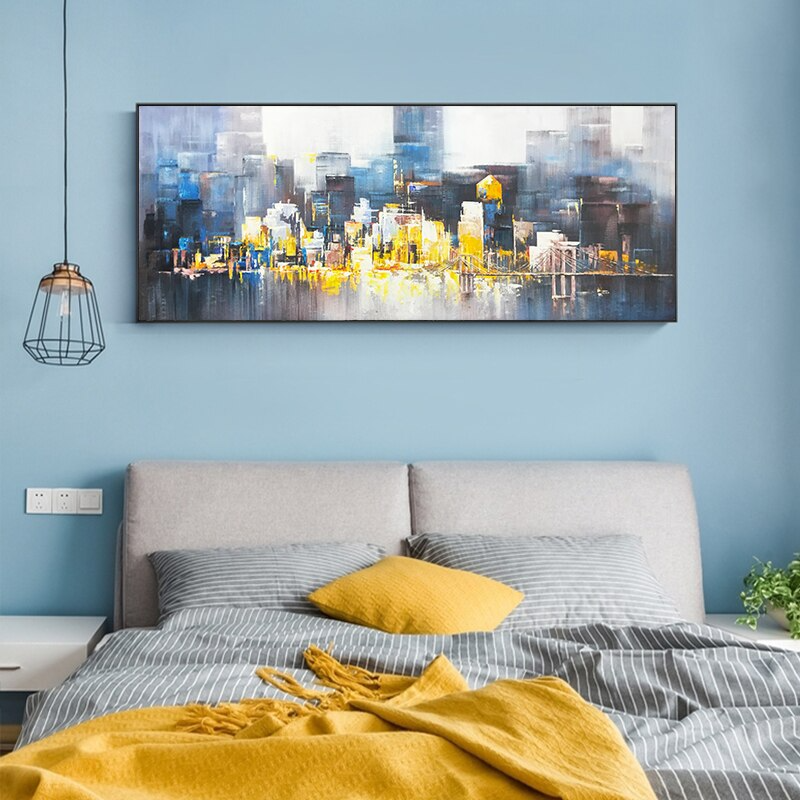 City of Manhattan bridge sunset sunrise modern abstract unique art oil painting canvas landscape
