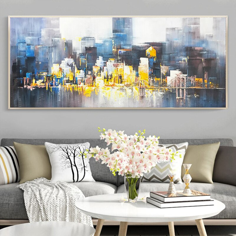 City of Manhattan bridge sunset sunrise modern abstract unique art oil painting canvas landscape