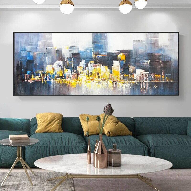 City of Manhattan bridge sunset sunrise modern abstract unique art oil painting canvas landscape