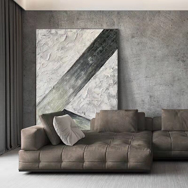 Textured black white and grey toned abstract oil painting