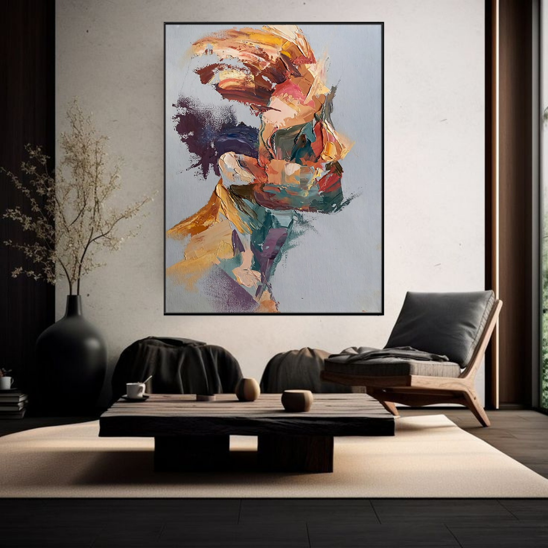 Modern-man-in-shades-colourful-abstract-textured-art-oil-painting-nyc-apartment-luxury-art