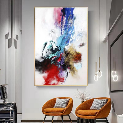 inmotion-theurbannarrative-Textured-color-pop-modern-abstract-art-blue-red-gold-white-pink-mist-oil-painting