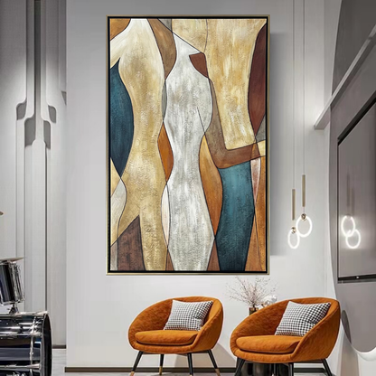 Connect-gather-theurbannarrative-blue-gold-chocolate-grey-modern-abstract-oil-painting-best-seller-nyc-apartment