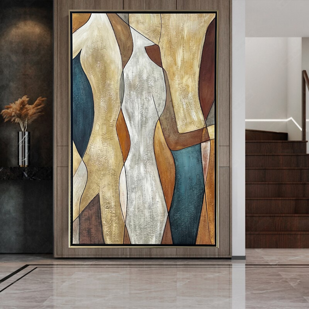 Connect-gather-theurbannarrative-blue-gold-chocolate-grey-modern-abstract-oil-painting-best-seller-home-decor-design