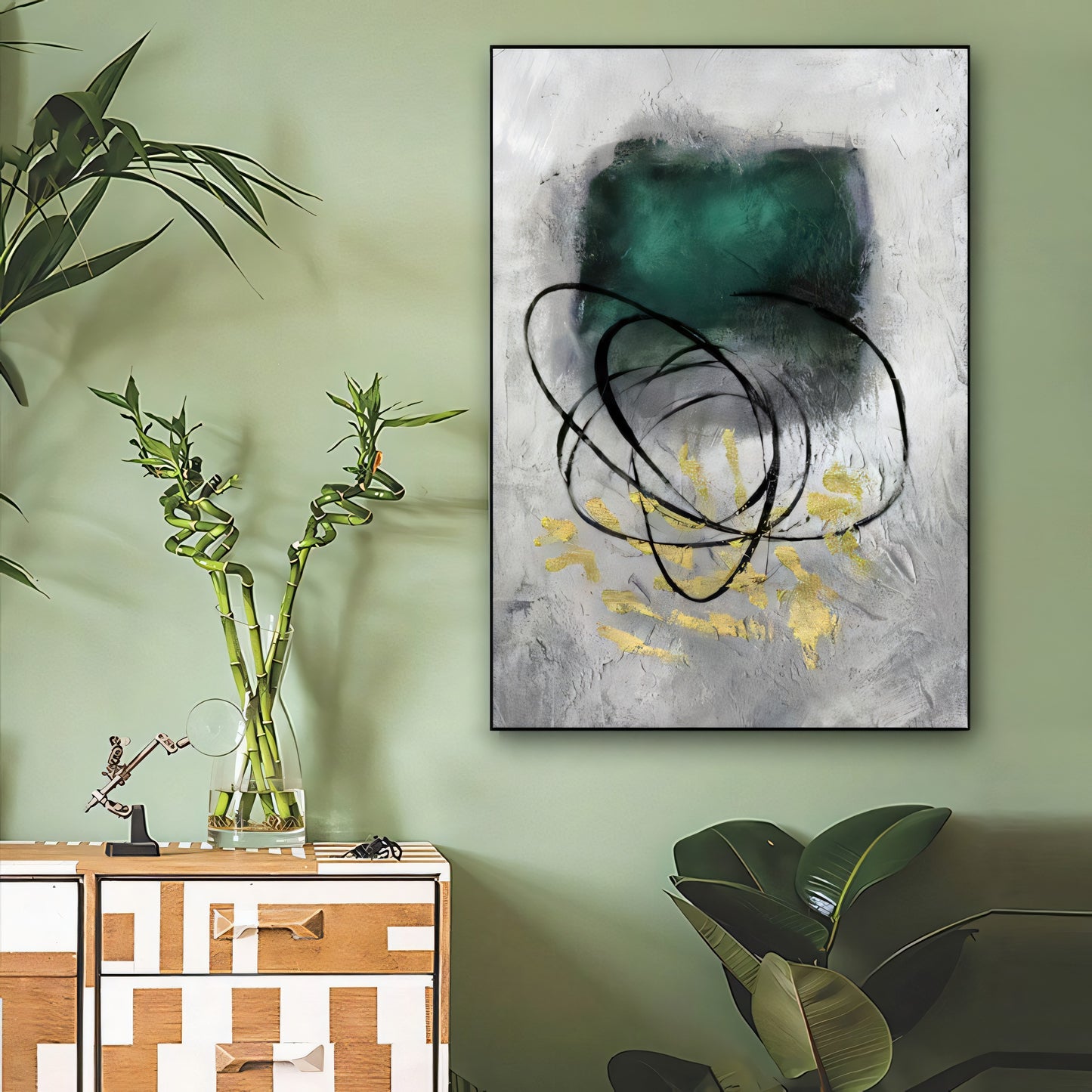 Emerald Disruption: Chaos Abstract Statement Piece