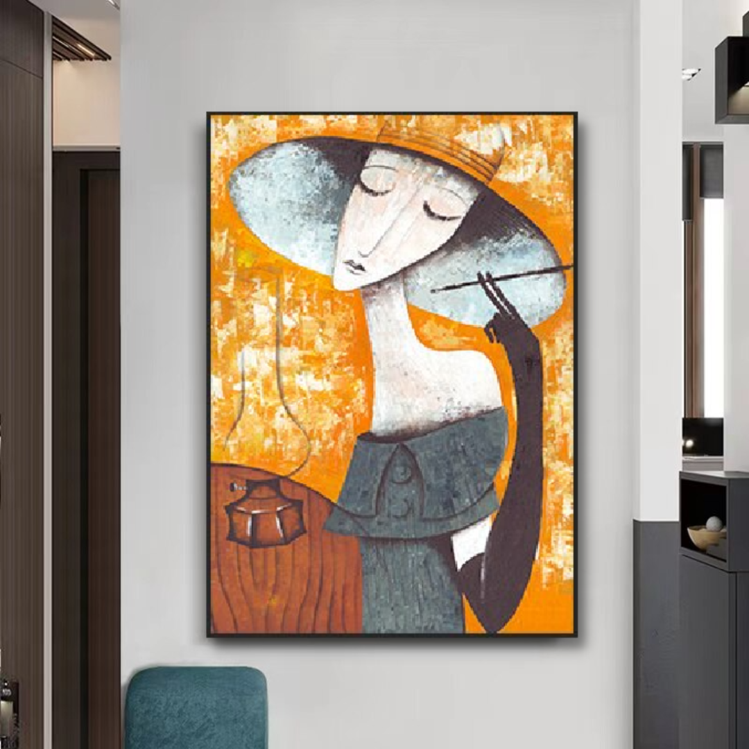 Orange-vintage-woman-painting