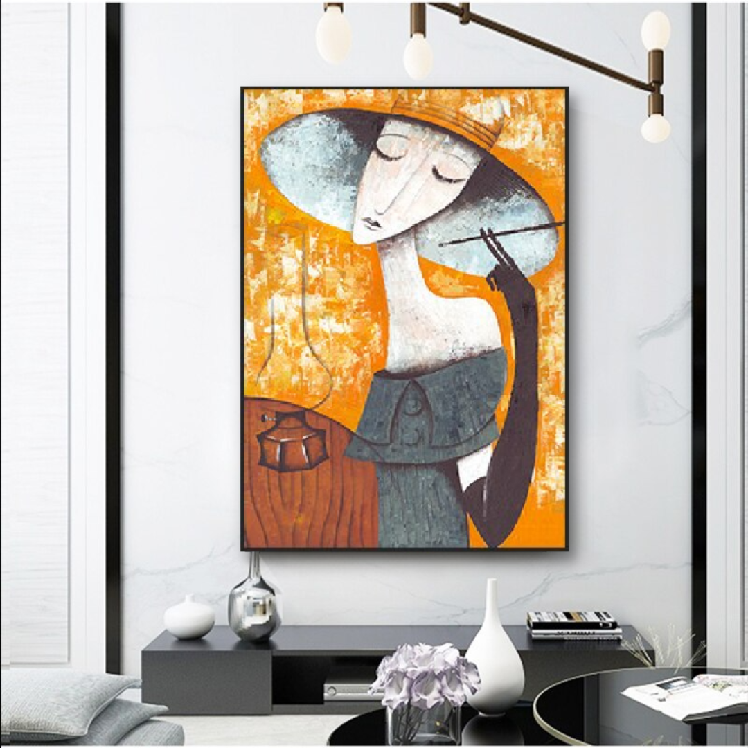 Orange-vintage-woman-painting