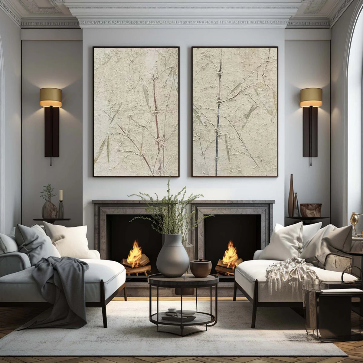 Aus der Ashes Trio-Kollektion: Dreiteilige moderne Kunst in Schwarz, Weiß und Gold