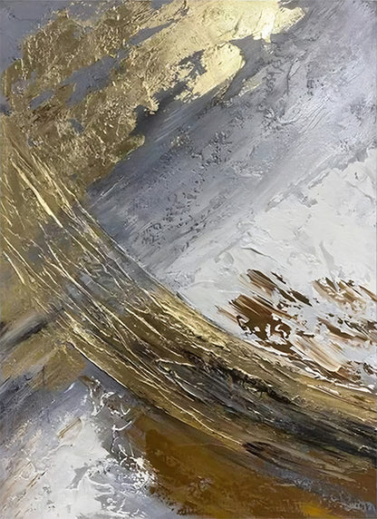 Flash of Gold: Gold and Blue Steel Abstract Statement Painting