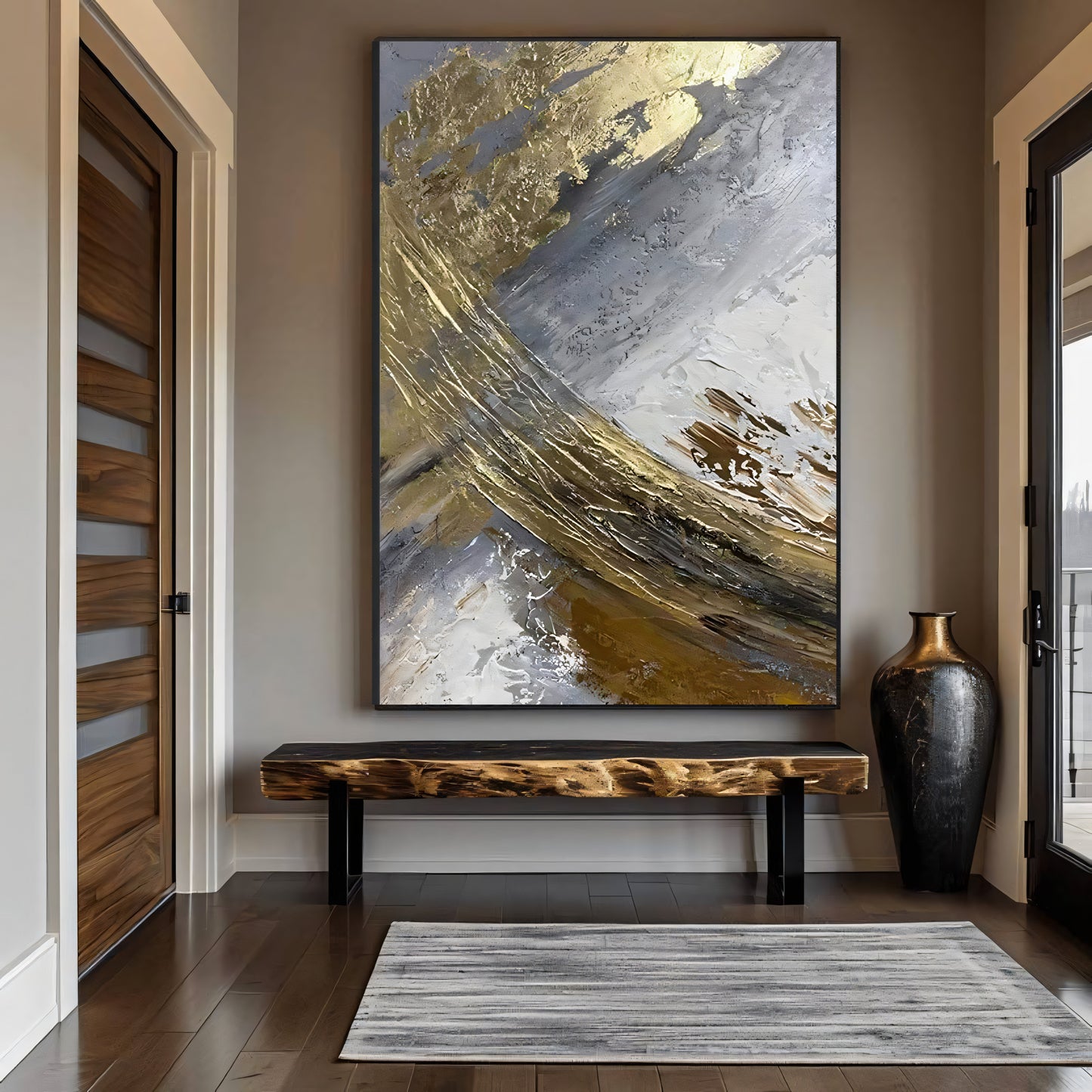 More Than Gold Trio Collection: Three Piece Gold and Steel Abstract Painting