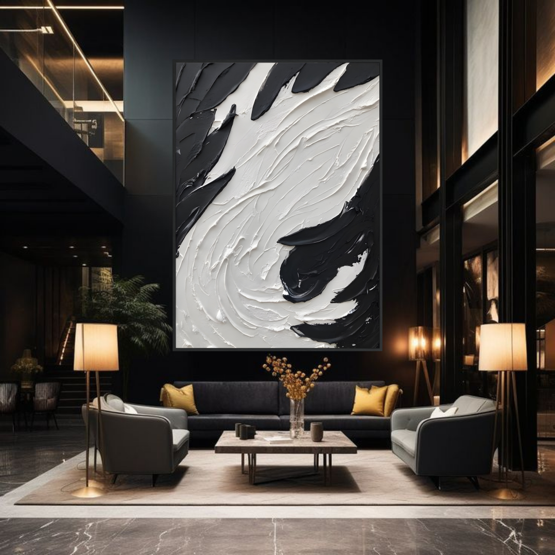 Obsidian Waves: Luxe Black and White Art