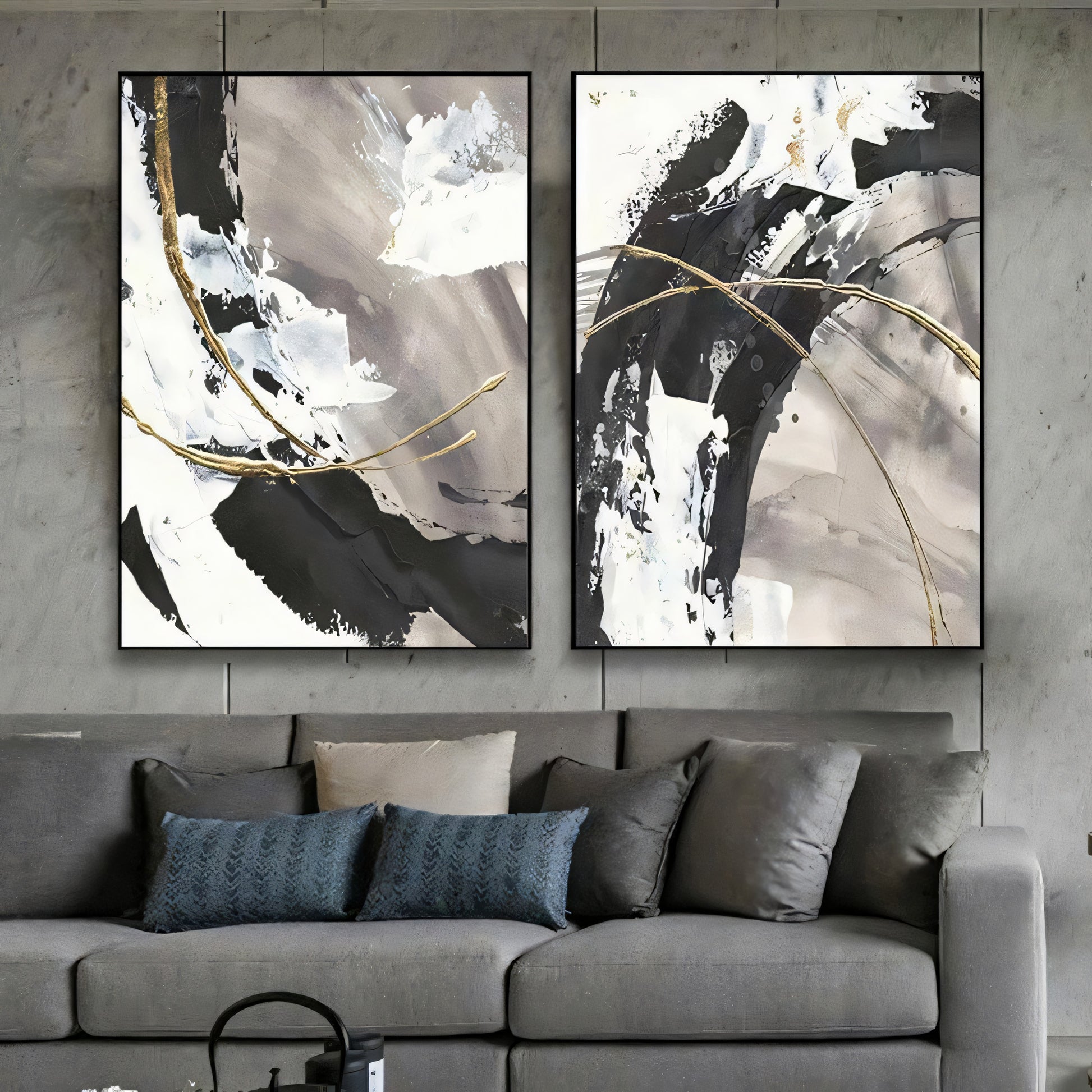 Rises a Phoenix Gold, White and Black Abstract Statement Painting The Urban Narrative