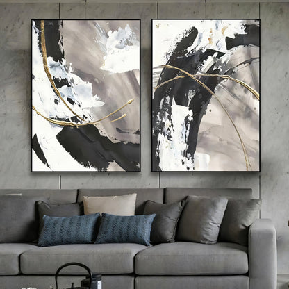 Rises a Phoenix Gold, White and Black Abstract Statement Painting The Urban Narrative